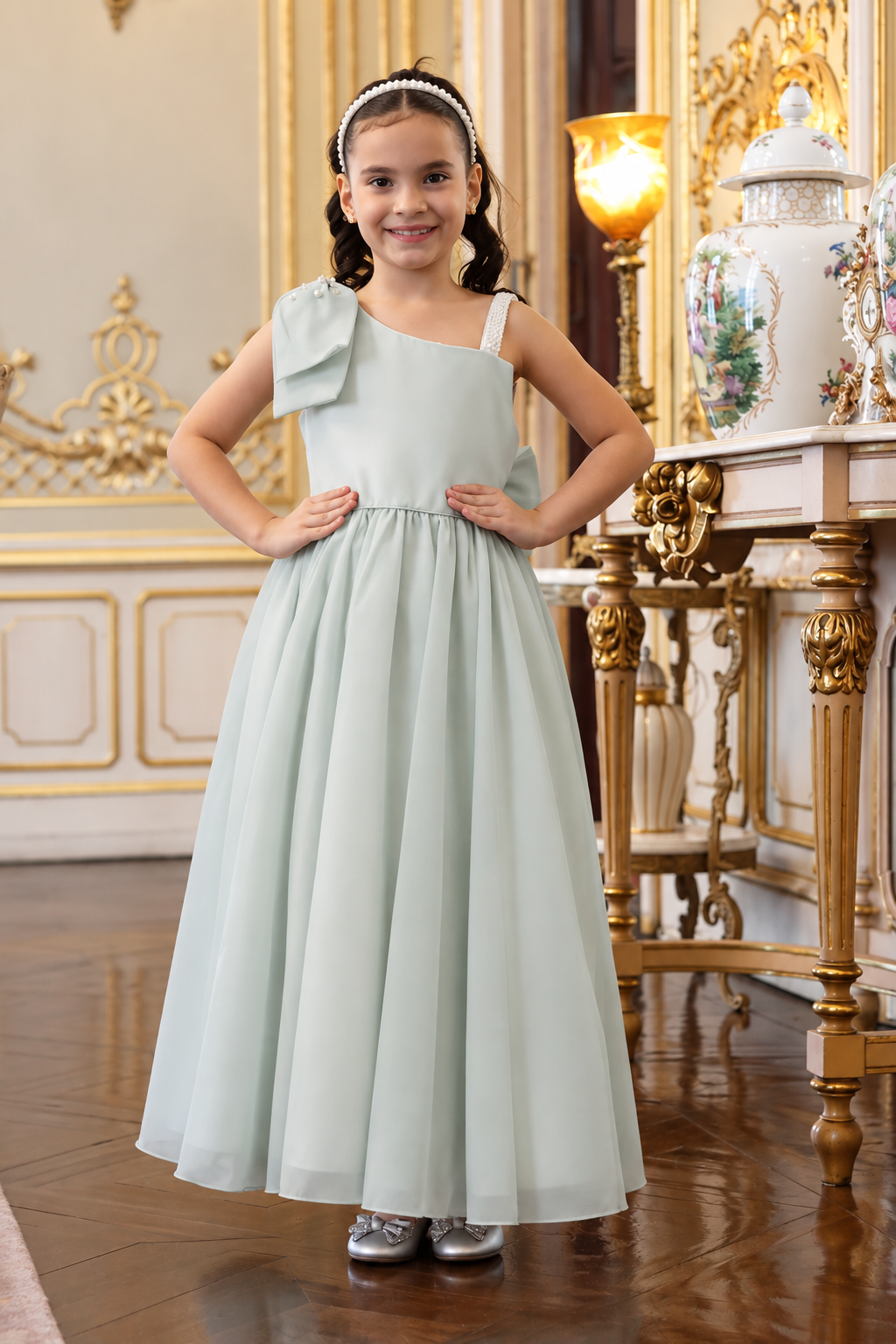 Color: Verde menta
Elegante, delicado y con un estilo encantador, el Vestido Aura verde destaca por su diseño asimétrico y su gran lazo en el hombro, acompañado de una falda larga y vaporosa que aporta movimiento y sofisticación.