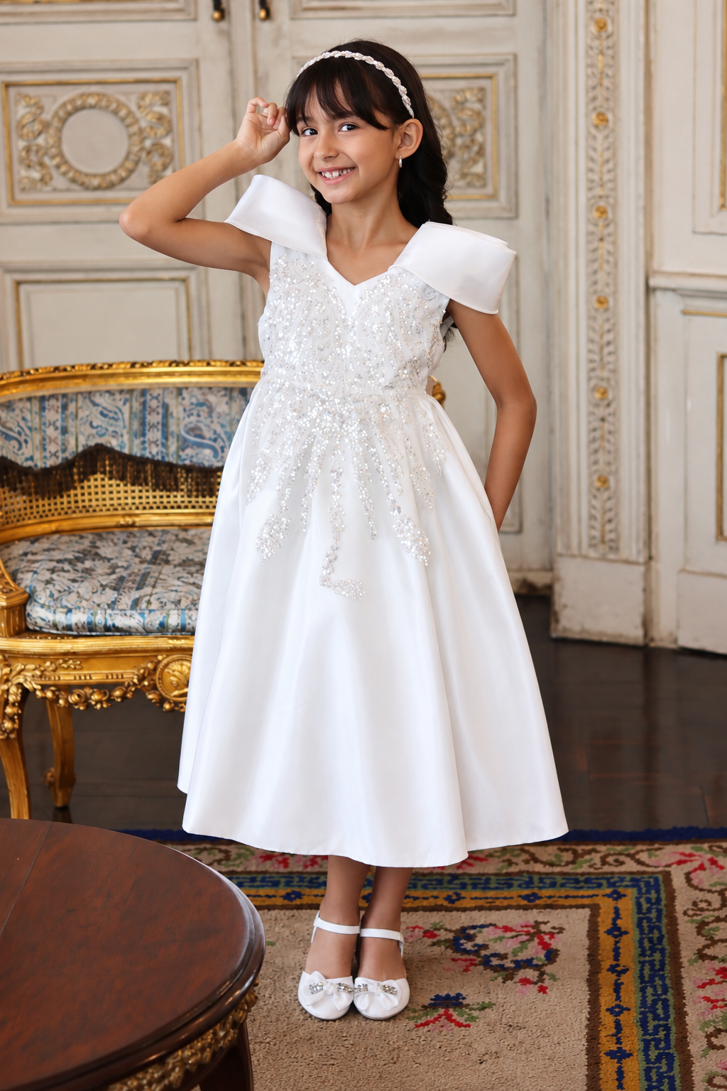 Elegante y encantador, el Vestido Bose Blanco  ideal para Bautizo y primera comunión.